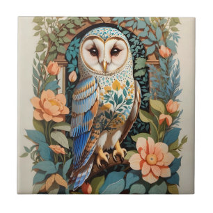 Azulejo De Cerâmica Vintage Floral Patterted Barn Owl