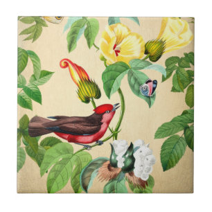 Azulejo De Cerâmica Vintage Floral Red Bird Backsplash