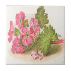 Azulejo De Cerâmica Vintage, flores cor-de-rosa, folhas verdes,