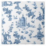 Azulejo De Cerâmica Vintage - Fontes Fantásticas e Árvores Toile-Blue<br><div class="desc">Adaptação histórica e contínua de um padrão têxtil John Munn,  gravado toile de jouy,  na década de 1770,  que inclui um monumento clássico a Shakespeare,  fontes,  aves e flores exóticas. Azul sobre fundo branco.</div>