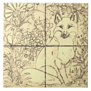 Azulejo De Cerâmica Vintage Forest Fox Tan Beige Brown Bird Graphics