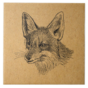Azulejo De Cerâmica Vintage Fox Illustration Antique Animal Art Brown