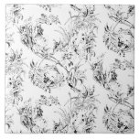Azulejo De Cerâmica Vintage French Floral Fantasy Toile-Black<br><div class="desc">Elegante vintage do século 19,  padrão de toile preto-em-branco adaptado de um desenho francês na coleção Smithsonian com flores,  folhas e vinhas fantásticas com cupido,  guerreiro indígenas e figuras humanas.</div>