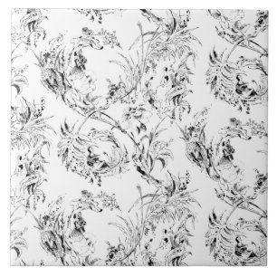 Azulejo De Cerâmica Vintage French Floral Fantasy Toile-Black
