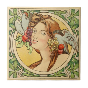 Azulejo De Cerâmica Vintage French Woman Art Nouveau Cerâmica