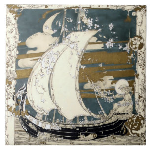 Azulejo De Cerâmica Vintage Girl in Sailboat por Jessie Marion King