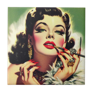 Azulejo De Cerâmica Vintage Glamor Girl dos anos 50
