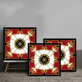 Azulejo De Cerâmica Vintage Gold Baroque Chain Red Black White Luxury