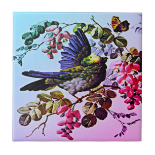 Azulejo De Cerâmica Vintage Green Bird Illustration de L. Toque e Co