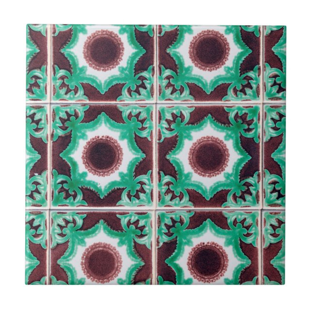 Azulejo De Cerâmica Vintage Green & Brown Português (Frente)