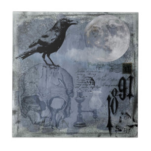 Azulejo De Cerâmica Vintage Halloween Skull and Crow