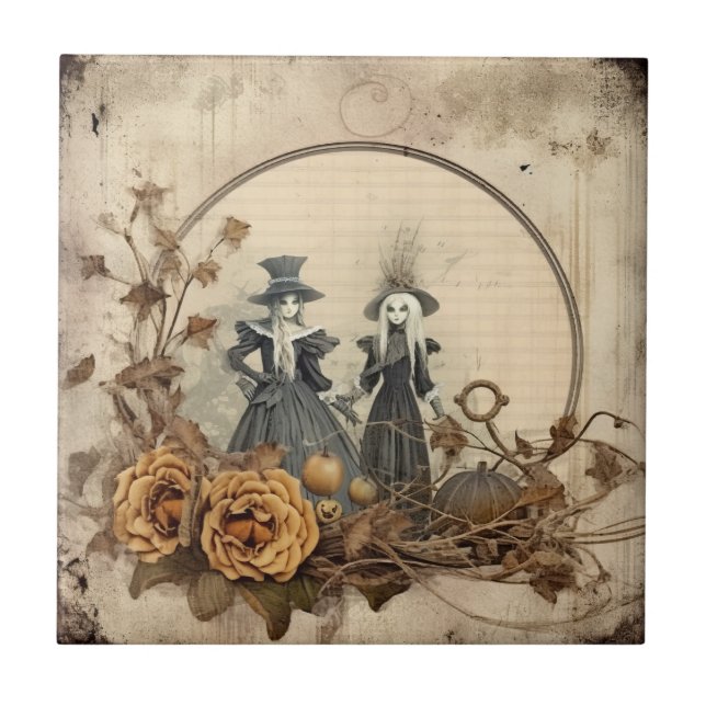 Azulejo De Cerâmica Vintage Halloween Witchcraft (12) (Frente)