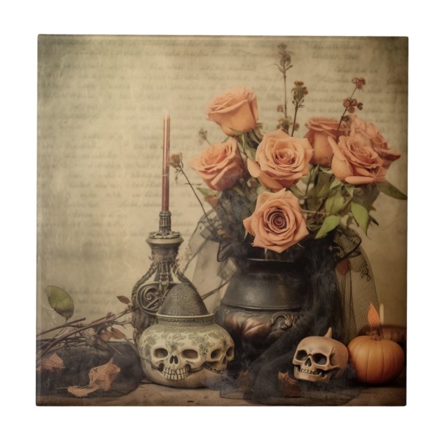 Azulejo De Cerâmica Vintage Halloween Witchcraft (4) (Frente)