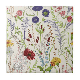 Azulejo De Cerâmica Vintage Hand-Drawn Meadow Wildflower