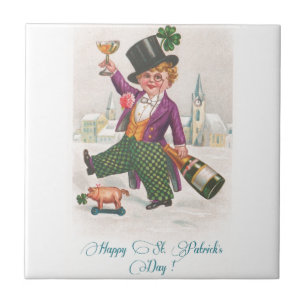 Azulejo De Cerâmica Vintage Happy Dia de São Patrício Shamrock Champag