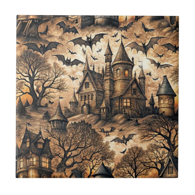 Azulejo De Cerâmica Vintage Haunted House (Frente)