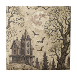 Azulejo De Cerâmica Vintage Haunted House & Full Moon