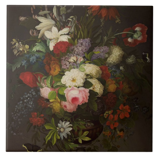 Azulejo De Cerâmica Vintage Henryka Beyer Flowers (Frente)