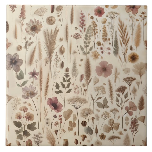 Azulejo De Cerâmica Vintage Herbarium Pressed Flower Botanical (Frente)