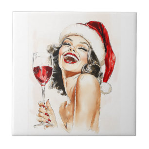 Azulejo De Cerâmica Vintage Holiday Cheer in Watercolor