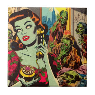 Azulejo De Cerâmica Vintage Horror Histórias em quadrinhos Zombie