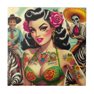 Azulejo De Cerâmica Vintage Hot Tattoo Girl