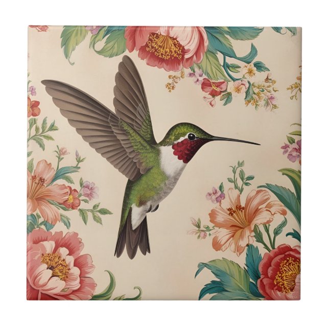 Azulejo De Cerâmica Vintage Hummingbird (Frente)