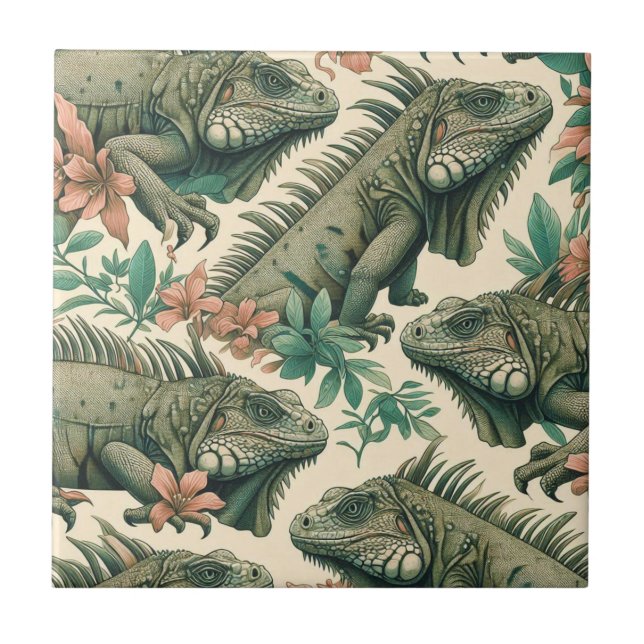 Azulejo De Cerâmica Vintage Iguana Pattern (Frente)