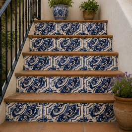 Azulejo De Cerâmica Vintage Indigo Hand Painted Blue Ornamental Mosaic