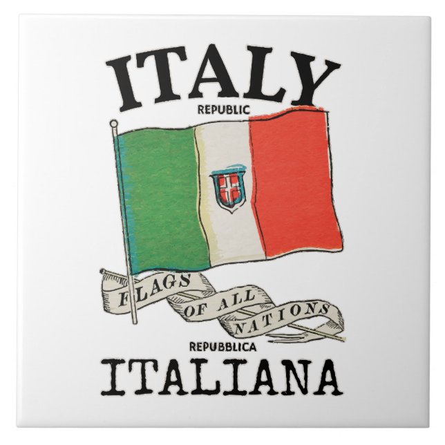 Azulejo De Cerâmica Vintage Itália — Bandeira do País (Frente)