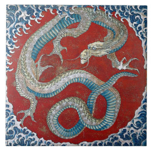 Azulejo De Cerâmica Vintage Japonês Dragon por Hokusai Cerâmica Azulej
