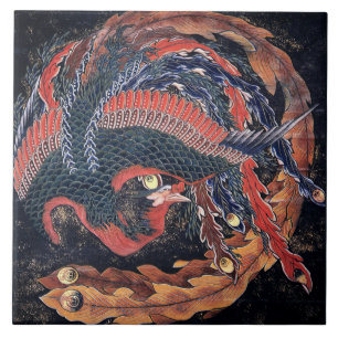 Azulejo De Cerâmica Vintage Japonês Phoenix por Hokusai Cerâmica Azule