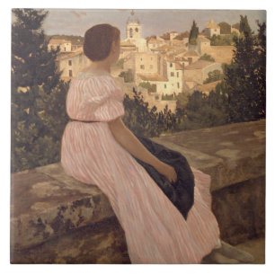 Azulejo De Cerâmica Vintage Jean Frederic Bazille O Vestido Rosa