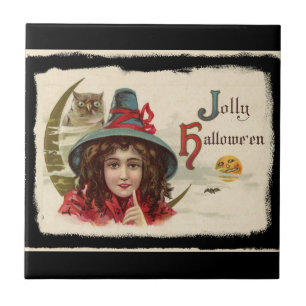 Azulejo De Cerâmica Vintage Jolly Halloween Witch