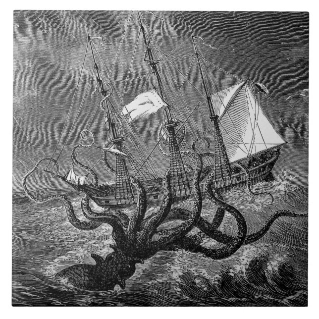 Azulejo De Cerâmica Vintage Kraken Gigante Poster (Frente)
