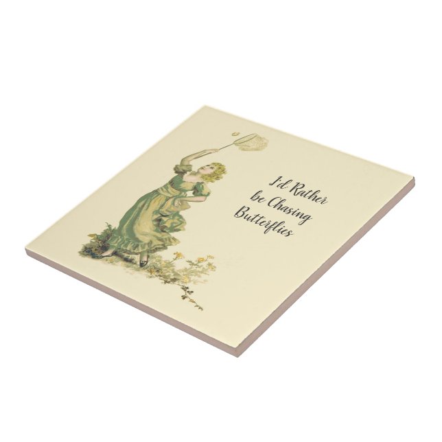 Azulejo De Cerâmica Vintage Lady Buscando Borboletas (Lateral)