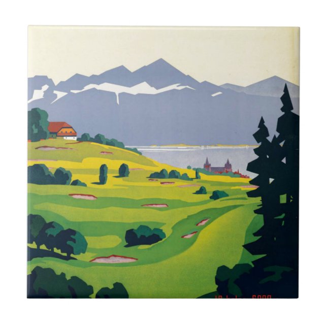 Azulejo De Cerâmica Vintage Lausanne Suiça Golf Viagem (Frente)