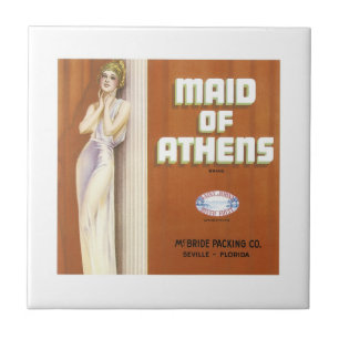 Azulejo De Cerâmica Vintage Maid of Athens Fruta Crate Label