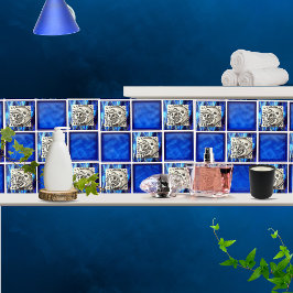 Azulejo De Cerâmica Vintage mexicana Silver Moon & Sun em Cerâmica Azu