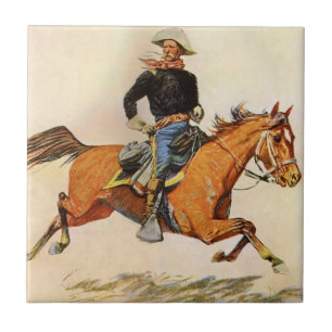 Azulejo De Cerâmica Vintage Militar, Oficial de Cavalaria de Remington