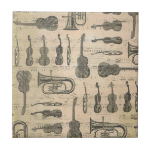 Azulejo De Cerâmica Vintage Music Note Padrão Violin Tuba