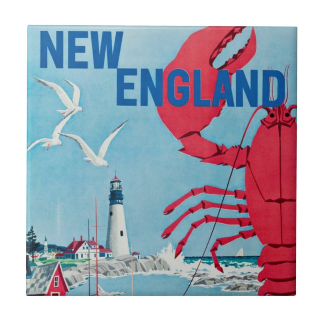 Azulejo De Cerâmica Vintage New England Lagostins Viagem (Frente)
