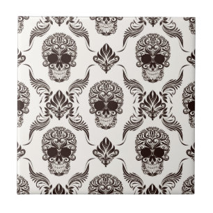 Azulejo De Cerâmica vintage, o Dia das Bruxas, crânio, damasco, teste