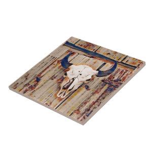 Azulejo De Cerâmica Vintage Ocidental Touro Rústico Touro Crânio Marro