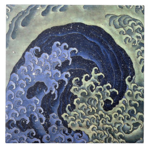 Azulejo De Cerâmica Vintage: Onda Feminina Japonesa por Hokusai