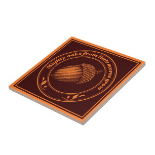 Azulejo De Cerâmica Vintage Orange Black Proverb Oak Acorn Plant Ceram