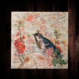 Azulejo De Cerâmica Vintage Orange Floral Bird Musical Ephemera