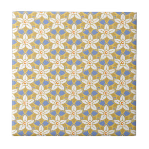 Azulejo De Cerâmica Vintage Padrão floral azul e amarelo Jonquil