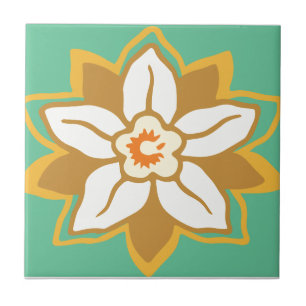 Azulejo De Cerâmica Vintage Padrão floral verde e amarelo Jonquil