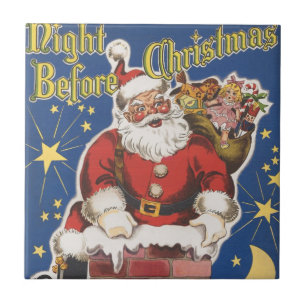 Azulejo De Cerâmica Vintage Papai Noel, noite de Twas antes do Natal